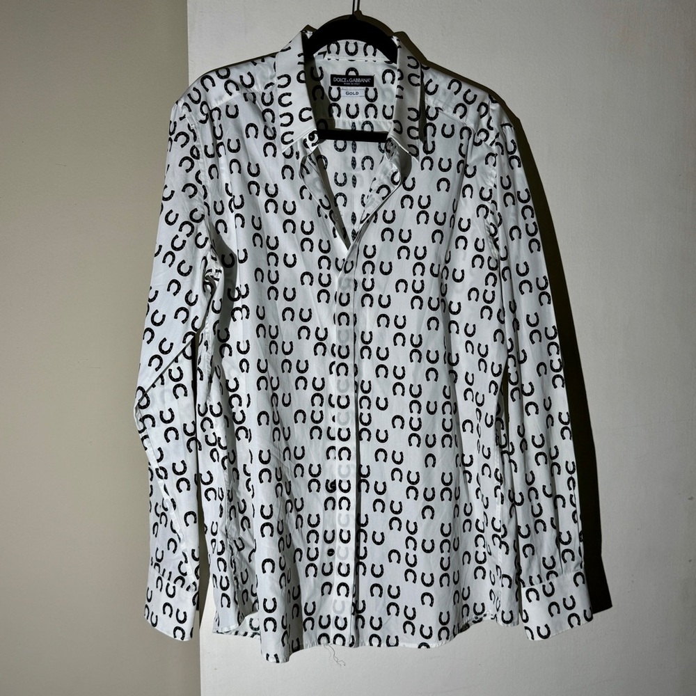 Dolce & Gabbana “Gold” Black and White Horseshoe Pattern Shirt 17/43
